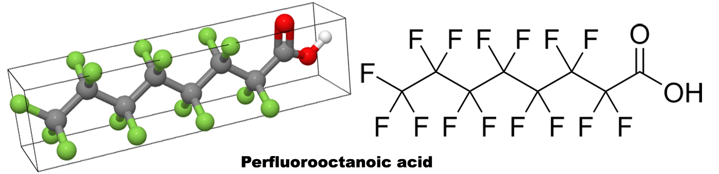 Perfluorooctanoic acid (PFOA) is used worldwide as an industrial surfactant in chemical processes and as a material feedstock, and is a health concern and subject to regulatory action and voluntary industrial phase-outs.