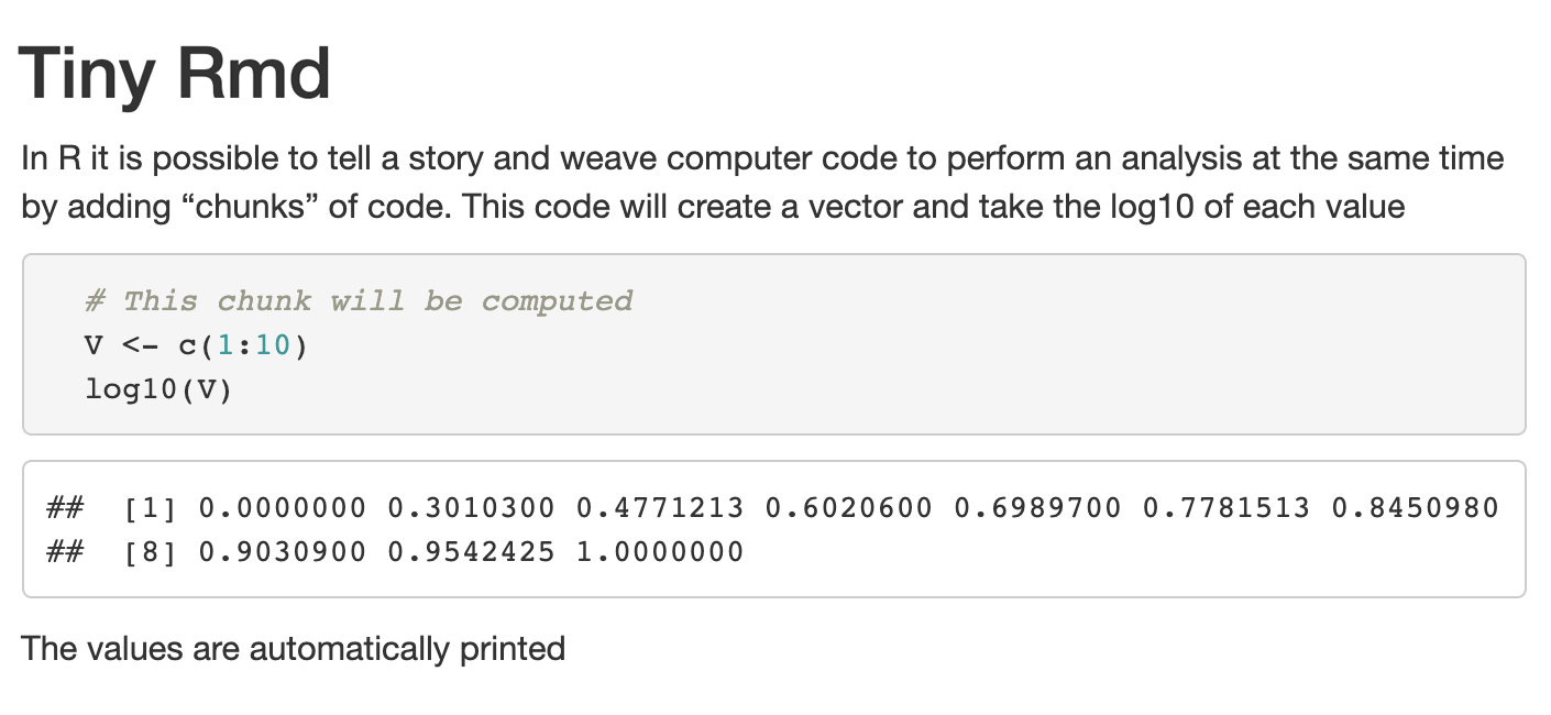 HTML output of Tiny Rmd as knit output.